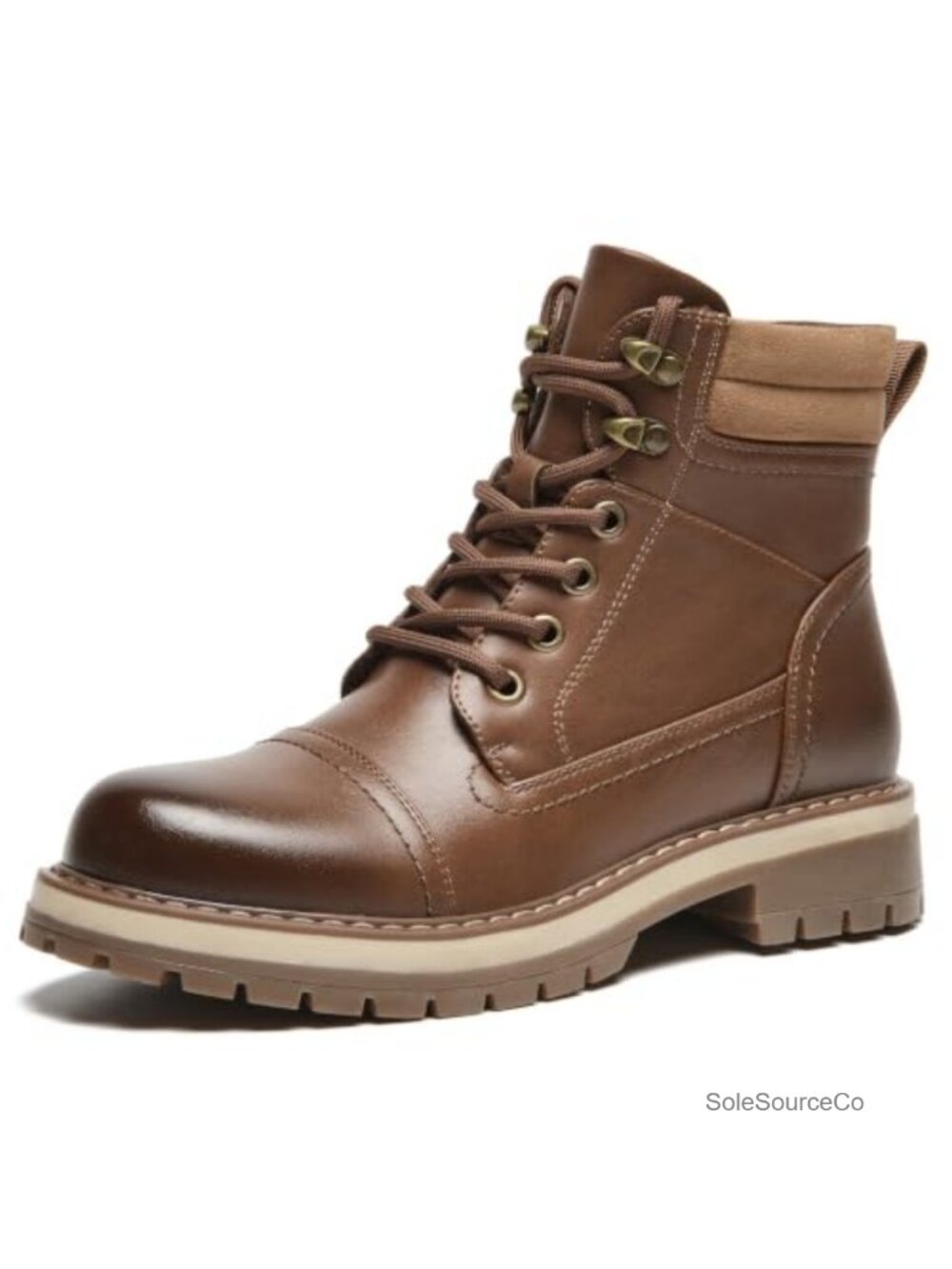 Faux Leather Combat Boots Ankle Booties Lug Sole Side Zipper